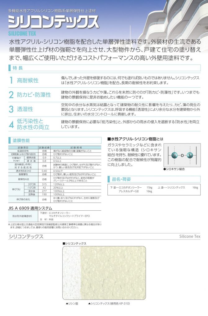 シリコンテックス （）多機能水性アクリルシリコン樹脂系単層弾性仕上塗材 | ペイントビズ（PAINTBIZ）