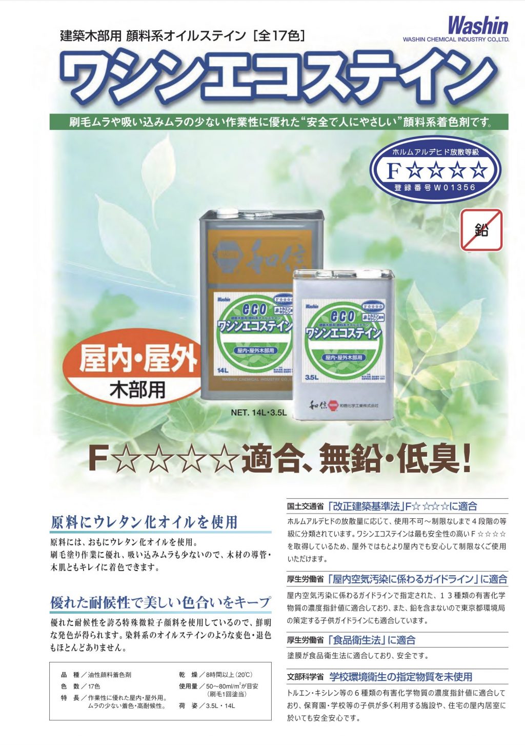 和信化学 オイルステイン 溶剤系塗料 耐候性抜群 無鉛 14L 取寄商品 顔料系オイルステイン 油性顔料系着色剤 低臭 ブルー 和信化学工業  ワシンエコステイン